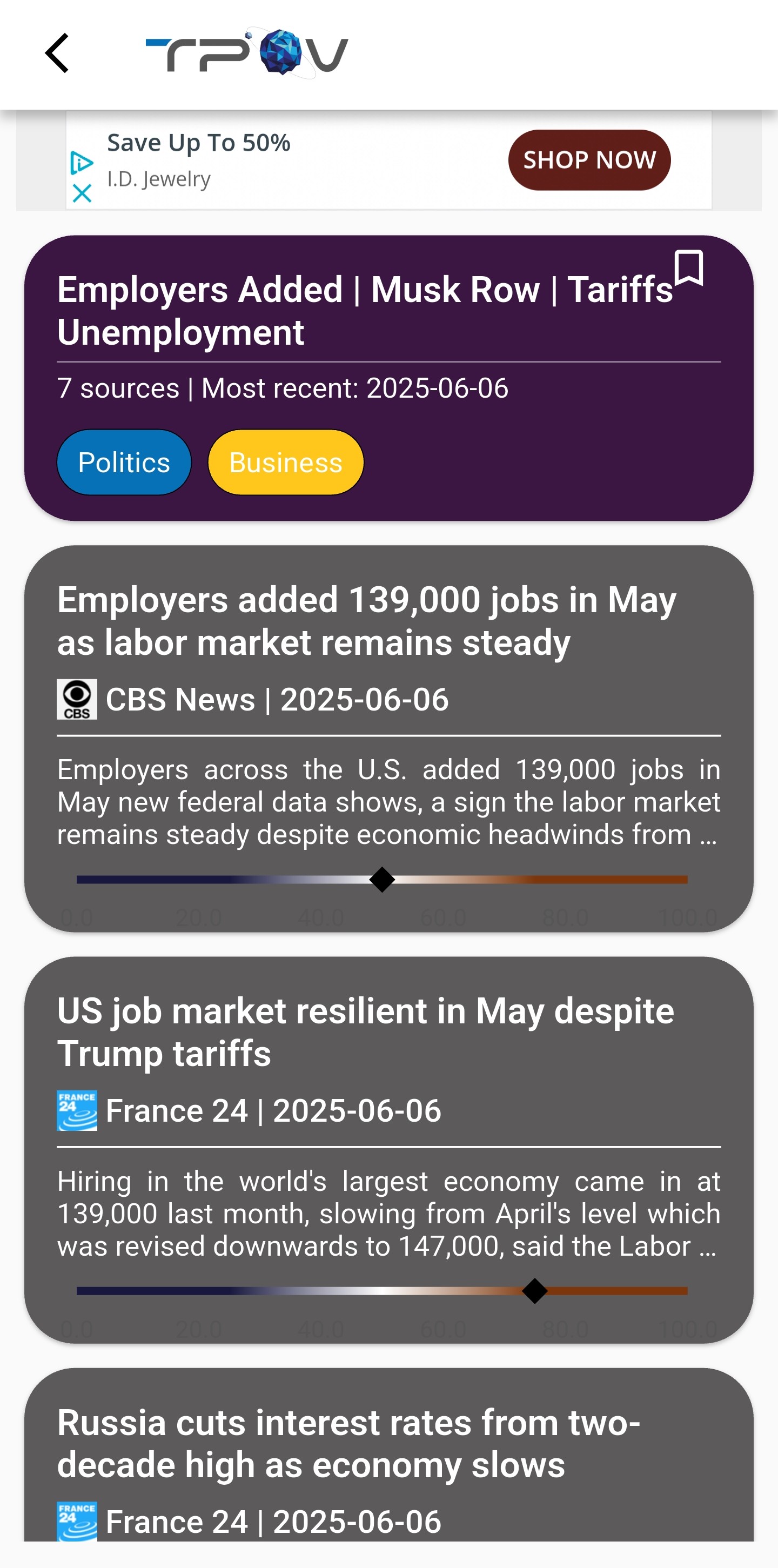 TPOV app screenshot: bias visualization